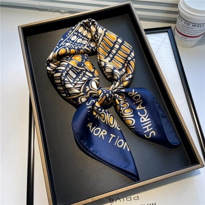 Elegant Satin Square Scarf Vintage Geometric Letter Print Satin Like Neck Head Wrap For Women Fashion Accessory