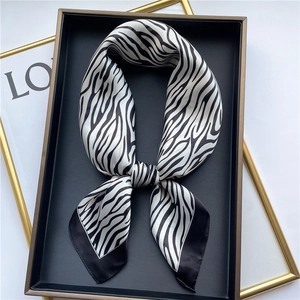 Zebra Print Square Scarf Imitation Satin Polyester Satin Neck Scarf Elegant Neckerchief Women Fashion Accessory Smooth