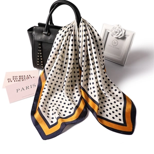 Polka Dot Satin Square Scarf Satin Like Neck Wrap French Retro Hair Band Bag Accessory For Women Elegant Contrast Border