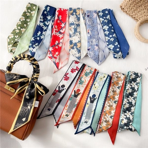 Foulard étroit imprimé en soie pour sacs à main, accessoires de cheveux et cou