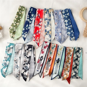 Divers foulards étroits en soie à motifs pour femmes, bandeaux et accessoires de sacs