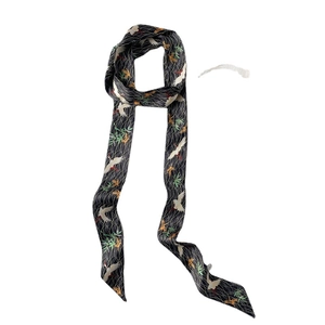 Long foulard en soie avec imprimé grue japonaise et motifs de bambou pour cou ou cheveux