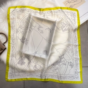 Eleganter Seidenschal mit Florenz-Skyline-Print und limettengrünem Rand für Damen