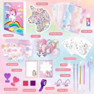 Kit de journal intime licorne violet pour filles avec autocollants stylos et papeterie