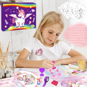 Coffret de papeterie licorne pour filles avec carnet DIY, autocollants et accessoires
