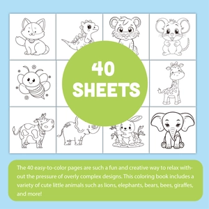 Livre de coloriage pour enfants avec 40 feuilles de dessins animés d'animaux mignons