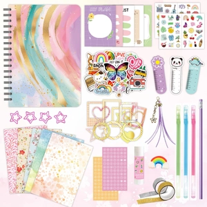 DIY Diary and Scrapbook Set for Kids with Stickers Pens and Colorful Notebook