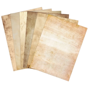 Set mit 48 Vintage A4 Briefpapieren mit gealterten Texturen und antiken Kalligraphie-Designs