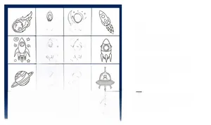 Detailed preview of space coloring book showing 40 sheets of planets and astronauts