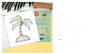Detail of 40-sheet summer theme coloring book with tropical palm tree sketches