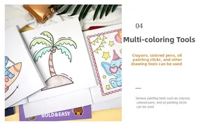 Macro view of Bold & Easy summer coloring pages with palm trees and cute elephant drawings