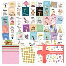 Greeting card set with floral watercolor designs, envelopes, and stickers in a gift box