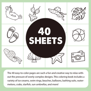 40-sheet summer beach themed coloring book for kids featuring cute cartoon doodle illustrations