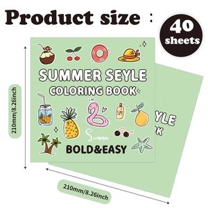 Summer coloring book for kids with 40 sheets of bold and easy tropical illustrations