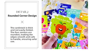 Detail of round corner die-cutting process on cute motivational lunch cards for kids