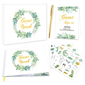 Guest Book With Gold Foil And Sign In Card And Pen And Stickers Watercolor Floral Hardcover For Wedding Anniversary