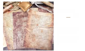 Détail du papier scrapbooking A4 vintage double face avec bords brûlés et texte imprimé