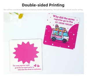 Close-up of double-sided cartoon lunch box cards with writing area and smooth paper texture