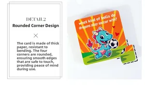 Detail of thick cardstock riddle cards with smooth rounded corners for child safety