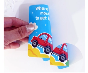 Detail showing the flexible PVC material and thickness of kids lunchbox notes