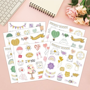 Hochzeit Aufkleber Set mit Blumen und Herzen für kreative DIY Scrapbook Dekorationen