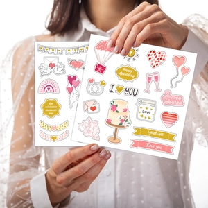 Romantische Hochzeitsaufkleber Set mit Herzballons und Torten für Scrapbooking DIY