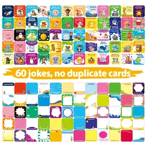 Set of 60 unique colorful cartoon English joke cards for children's lunch boxes