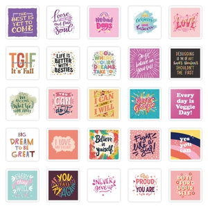 Set of 50 waterproof vinyl inspirational stickers with motivational English quotes