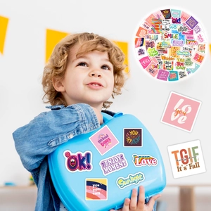 50pcs waterproof motivational vinyl stickers with colorful inspiring English phrases