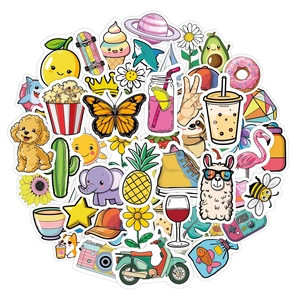 50pcs colorful Hawaii summer cartoon stickers with animal and food icons for decoration