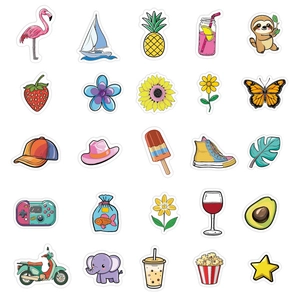 Set of 50 cartoon Hawaii VSCO waterproof stickers featuring flamingo and pineapple
