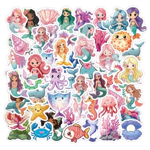 Mermaid Stickers Ocean Theme PVC Waterproof Cartoon Graffiti Decals For Laptop Luggage Stationery Cute Gifts For Kids