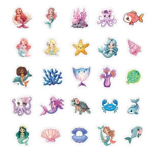 Set of 50 waterproof mermaid princess and sea animal stickers for luggage and kids decoration