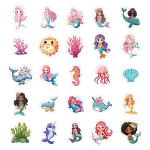 50pcs waterproof mermaid princess stickers set for kids luggage and ocean DIY decor