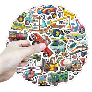 50pcs waterproof cartoon vehicle stickers for kids featuring trucks cars and planes