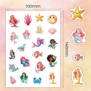 Ocean theme waterproof cartoon stickers set with cute mermaid and sea life patterns