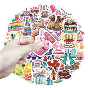 Set of 50 colorful cartoon Happy Birthday stickers for laptop and water bottle decoration