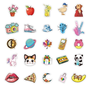 Selection of 25 cute VSCO stickers featuring cartoon animals and summer aesthetic icons