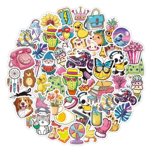 50pcs waterproof VSCO stickers featuring cute summer cartoons and animals on white background