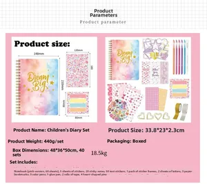 Detailed component breakdown of DIY diary scrapbook kit for kids with measurements