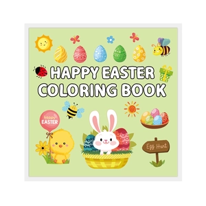 Happy Easter coloring book for kids with cute cartoon rabbit and egg illustrations