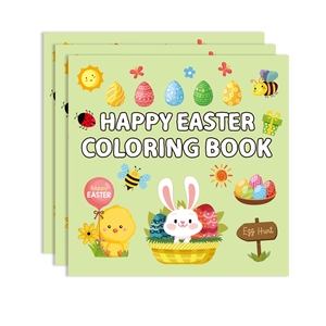 Easter coloring book for kids with cartoon bunnies and eggs on a green cover
