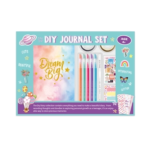 DIY Journal Kit with Dream Big notebook stickers and colored pens for kids aged 4 plus