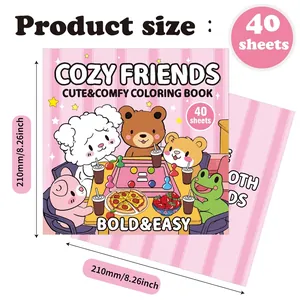 Square Cozy Friends bold and easy coloring book for kids and adults with 40 sheets