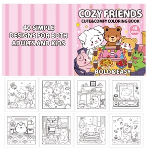 Cozy Friends coloring book with 40 bold and easy cartoon animal designs for all ages