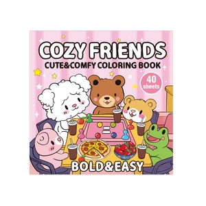 Cozy Friends coloring book with 40 bold and easy pages featuring cute cartoon animals