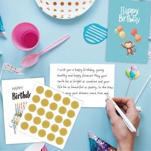 100-piece birthday card set with cartoon gold-stamped stickers and festive party favors