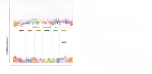 Detailed dimensions and specs of the floral weekly planner with 52 tear-off sheets