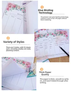 Detail of floral weekly planner memo pad showing high-quality glue binding and thick paper