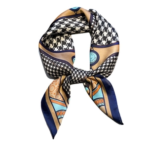 Classic houndstooth silk-like scarf with vintage geometric prints and rich color patterns